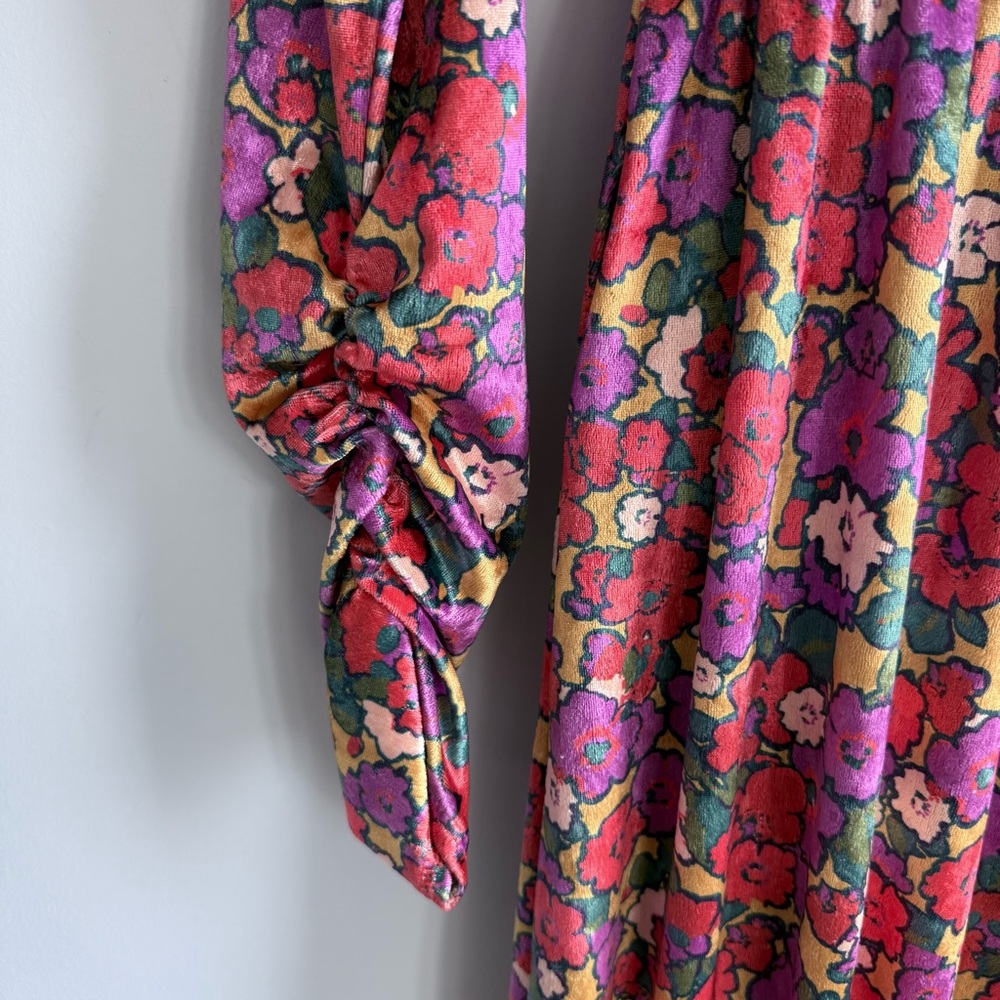Free People Giselle Velvet Billowy Wide Leg Jumpsuit Deep V Neck Floral Print S - Picture 9 of 16